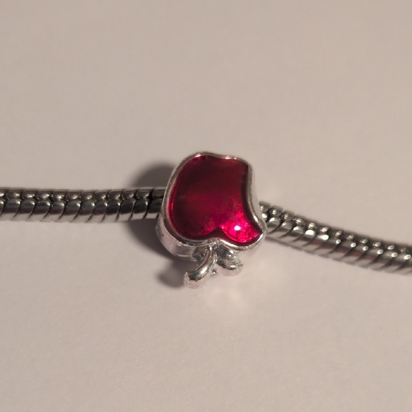Silver and Red Apple Charm for Pandora Style Bracelet - Picture 4 of 4